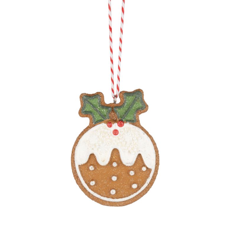 Resin cookie ornament, gingerbread cookie with icing and holly on top, 2.5 in  12