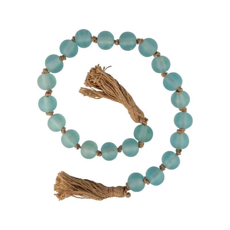 Glass large blue glass bead with natural cord tassel garland, 34 in  4