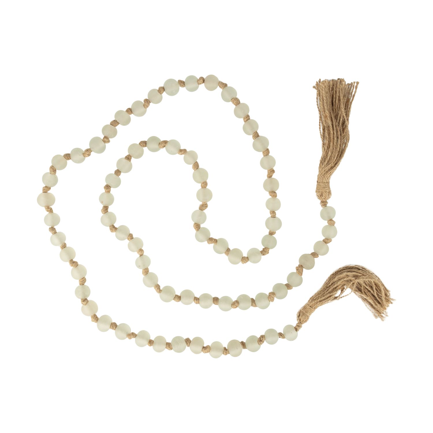 Glass small frosted clear glass bead with natural cord tassel garland, 72 in  4