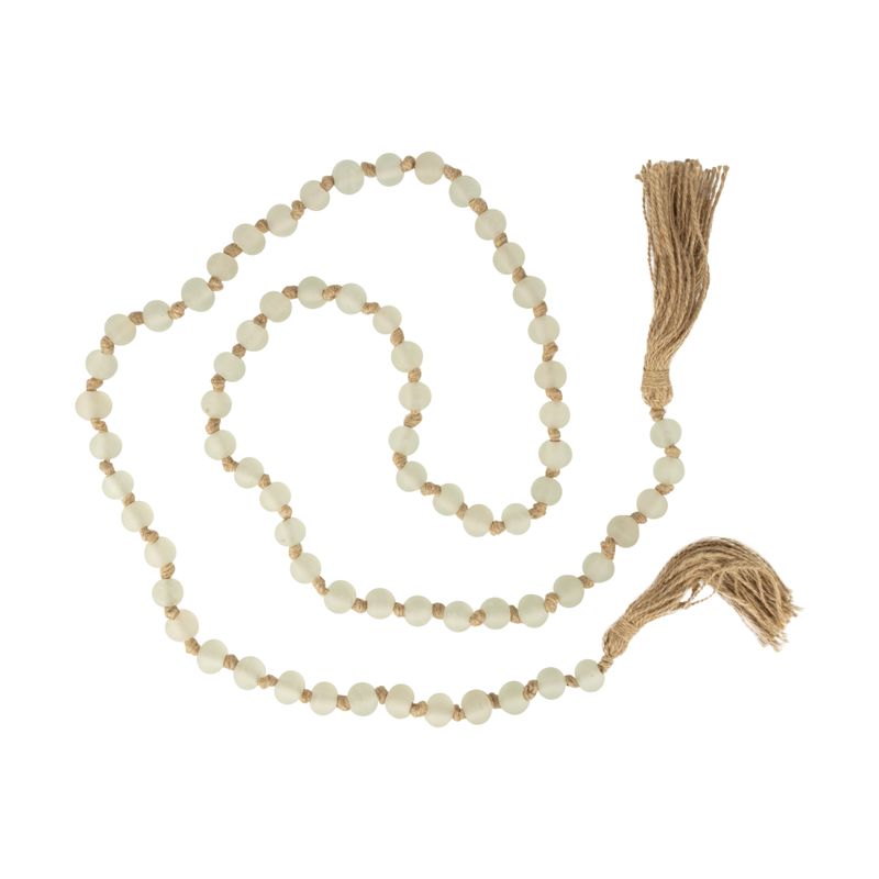 Glass small frosted clear glass bead with natural cord tassel garland, 72 in  4