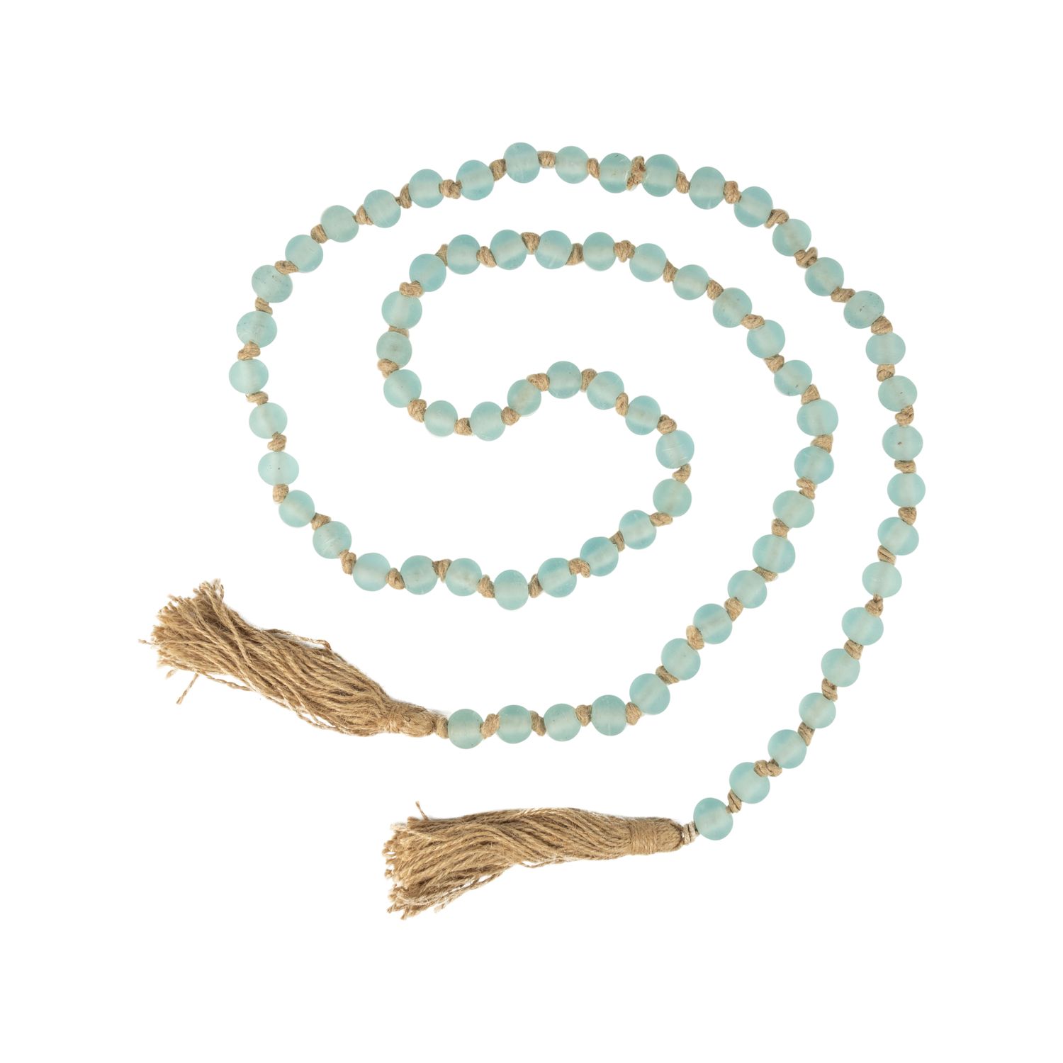 Glass small blue glass bead with natural cord tassel garland, 72 in  4