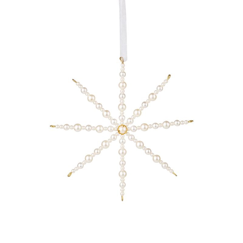 Acrylic pearl snowflake ornament on gold metal setting, 6.75 in  12