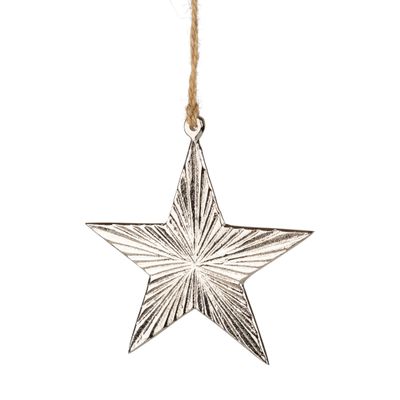 Metal silver star ornament, line ridged texture, 4 in  12