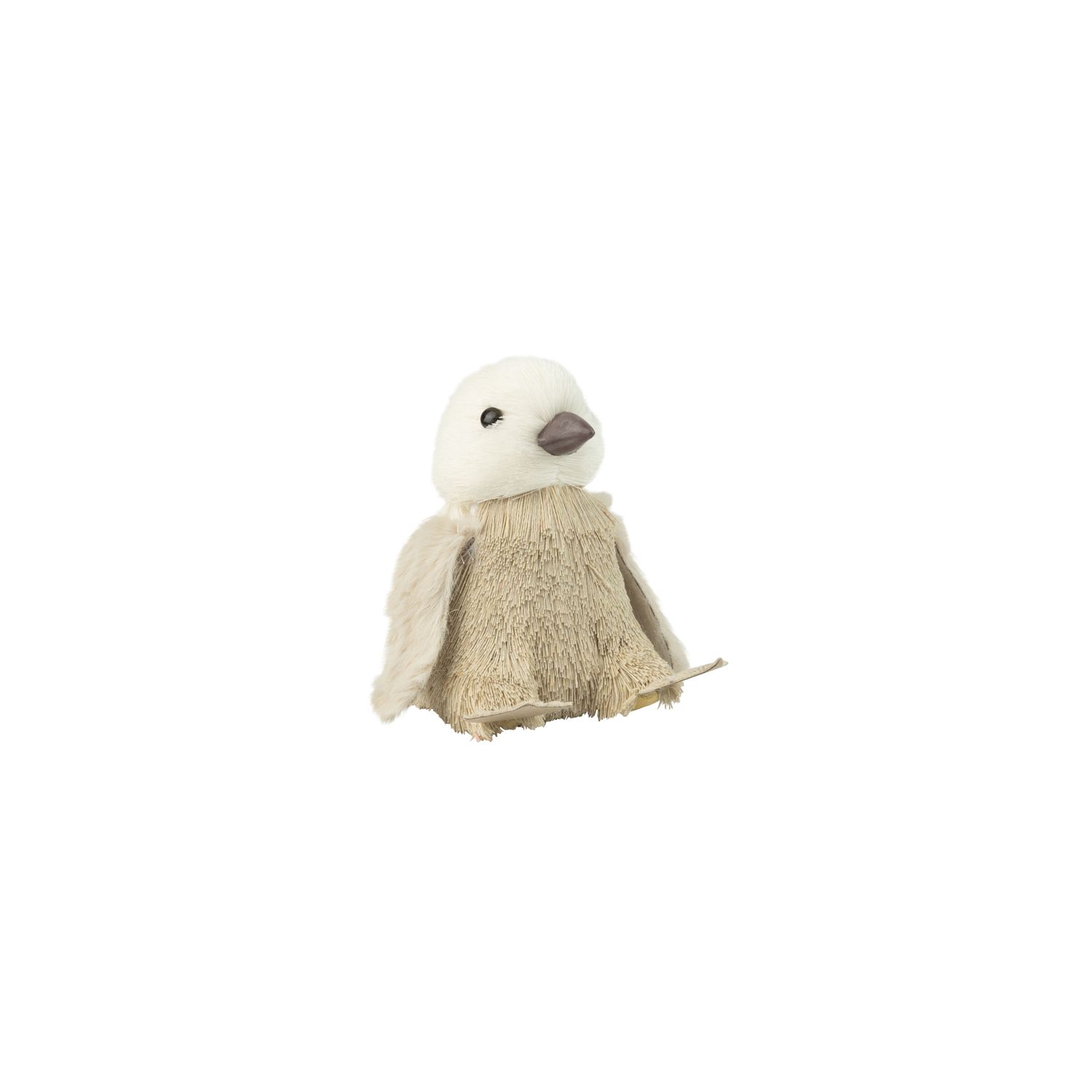 White and beige grass sitting penguin table piece, plush wings, 6 in  6