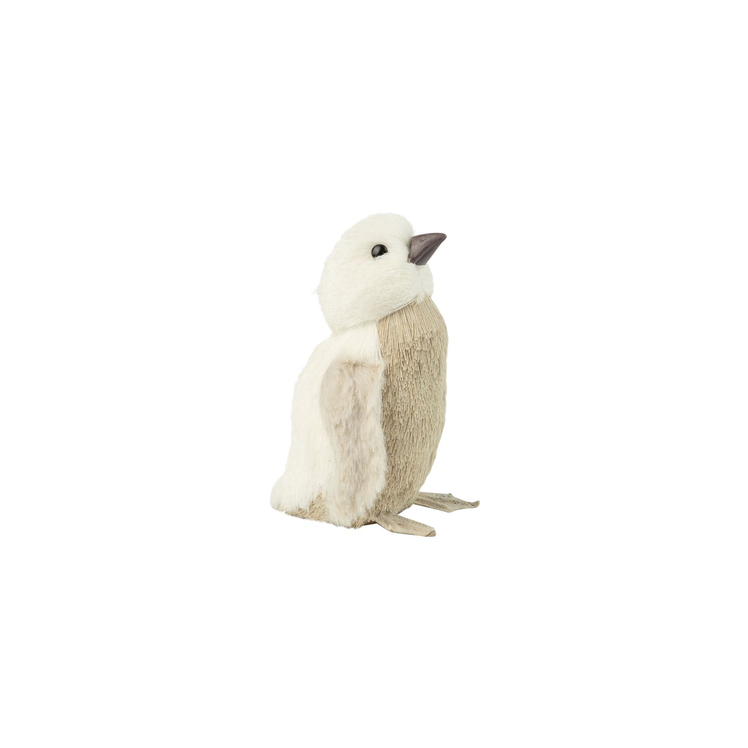 White and beige grass penguin table piece, plush wings, 6 in  6