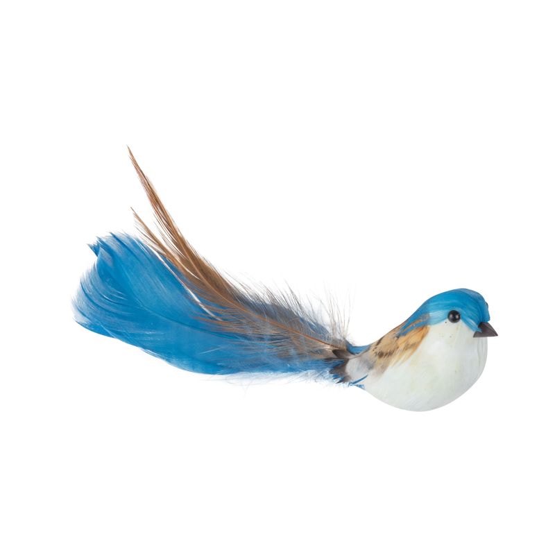Blue feather clip on bird ornament, 6 in  12