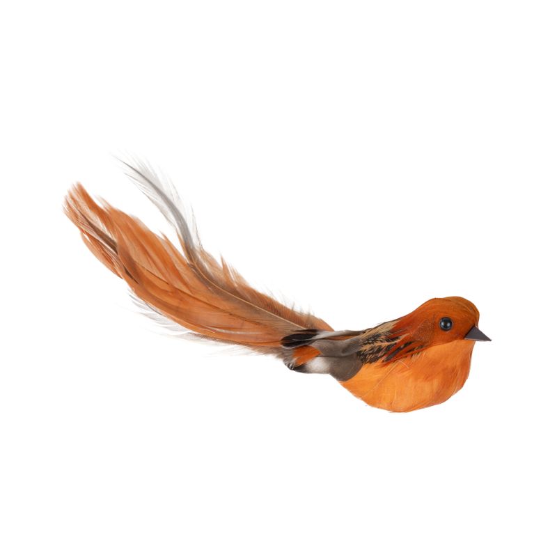 Burnt orange feather clip on bird ornament, 6 in  12