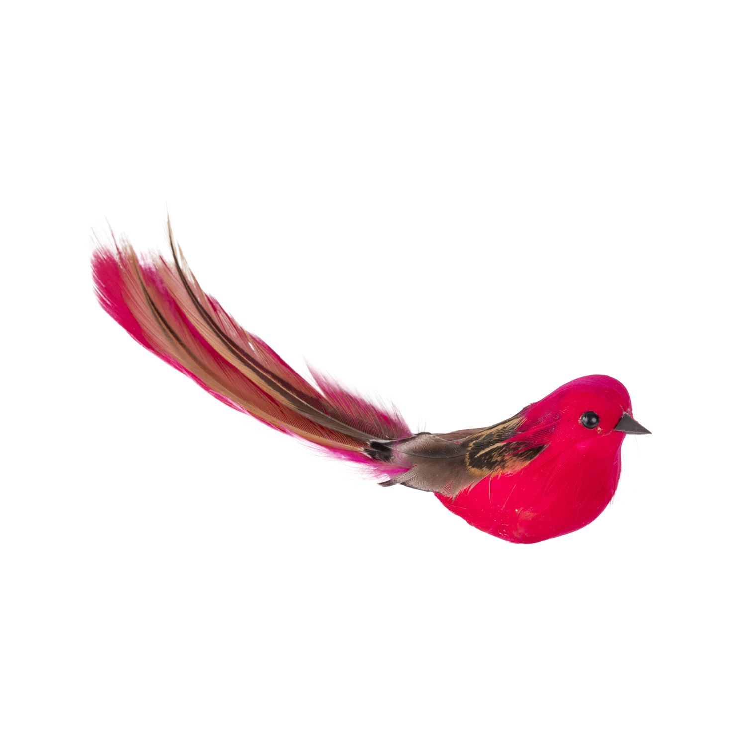 Fuchsia feather clip on bird ornament, 6 in  12