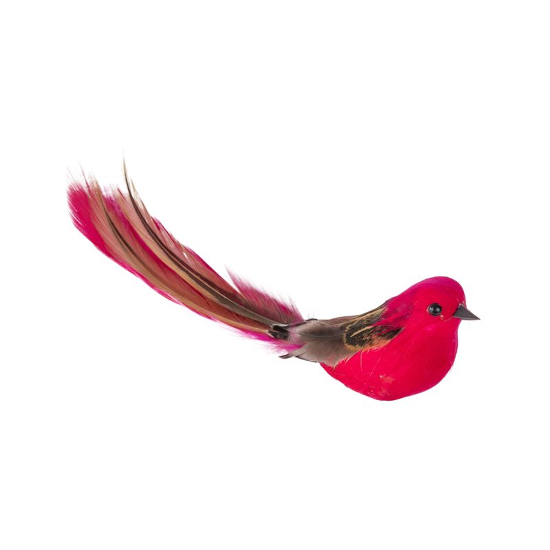 Fuchsia feather clip on bird ornament, 6 in  12