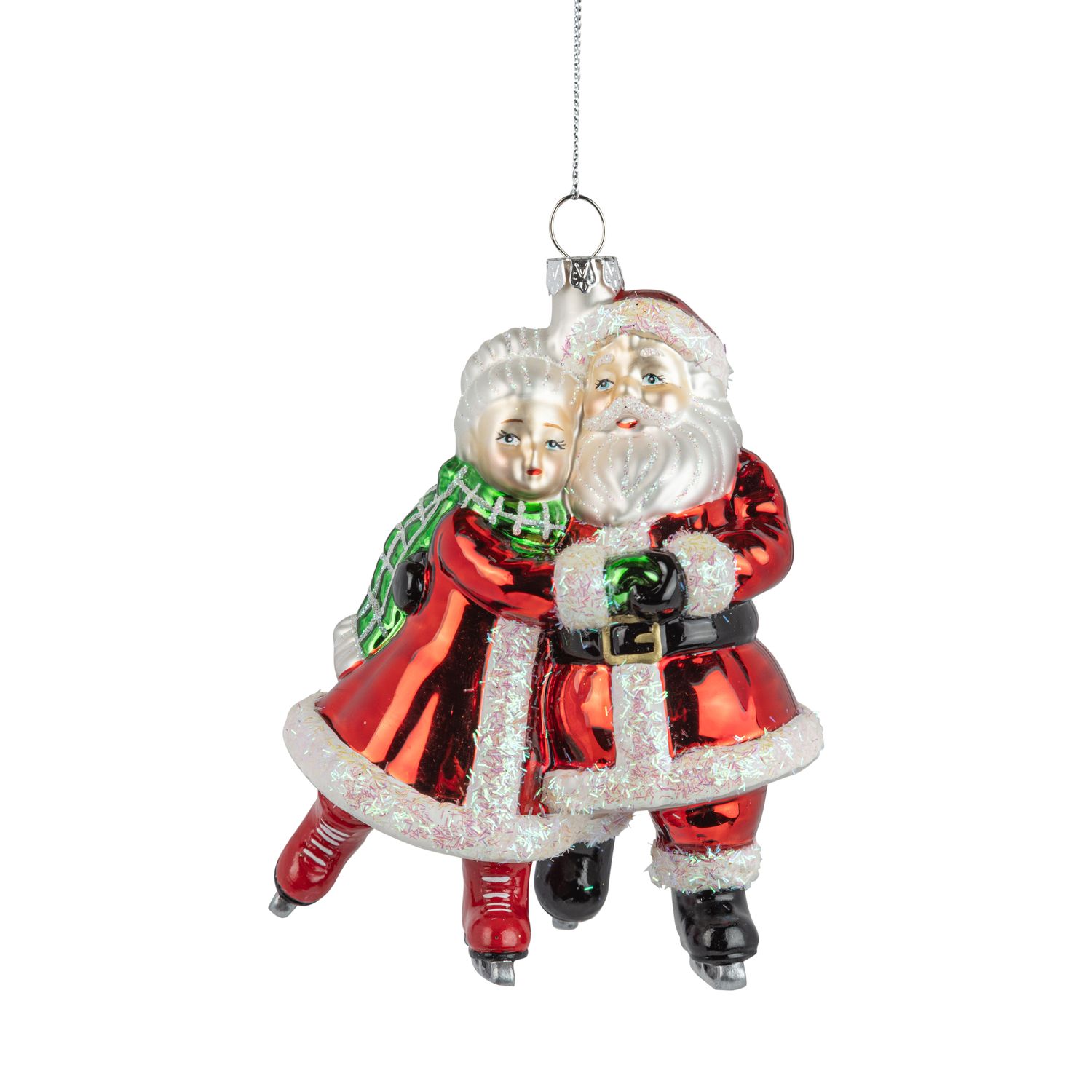 Glass Mr &amp; Mrs Santa ornament, 5 in  6