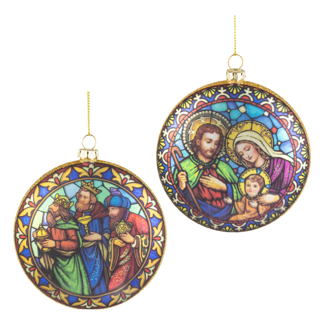 2 Asst&#39;d nativity disk, wise men multicolor stained glass design, 100mm, 4.5 in  12