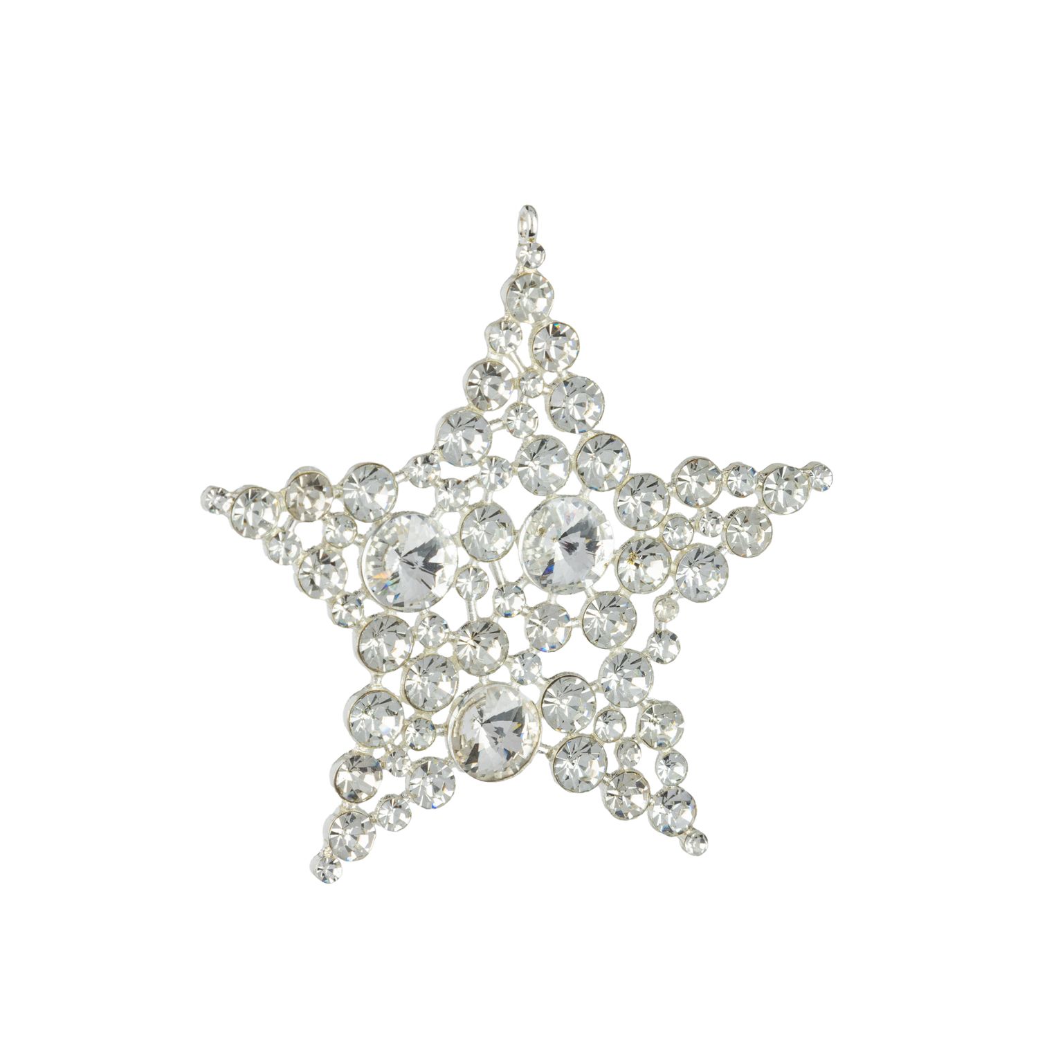 Cast metal star ornament silver setting with clear jewels, 3.5 in  12