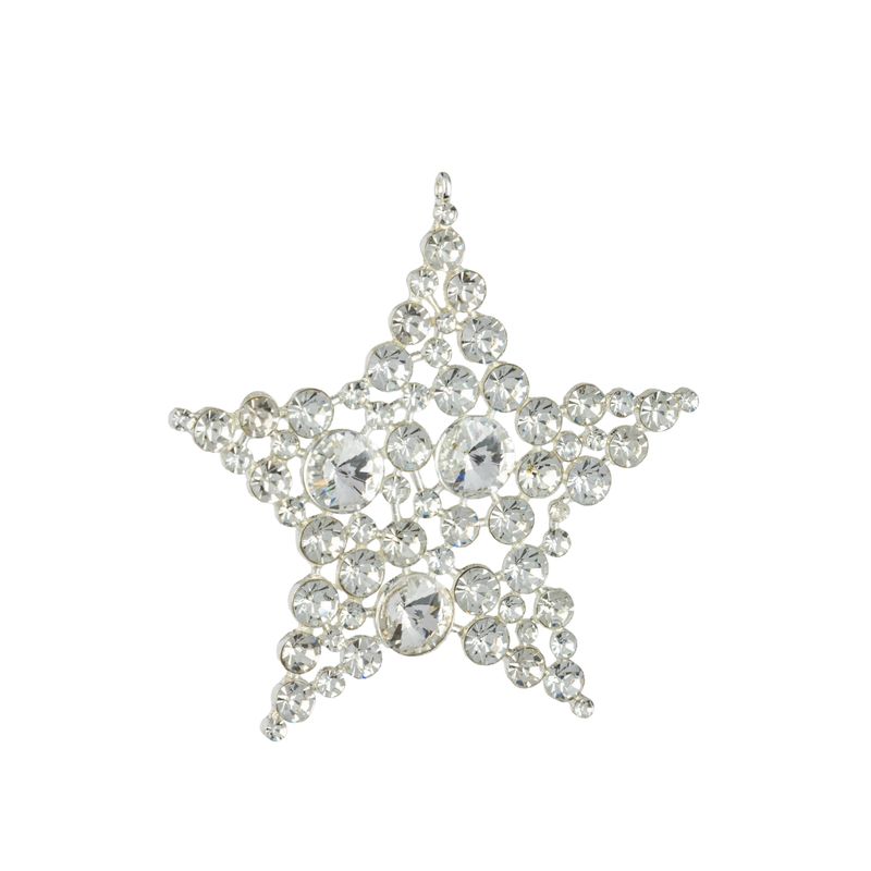 Cast metal star ornament silver setting with clear jewels, 3.5 in  12