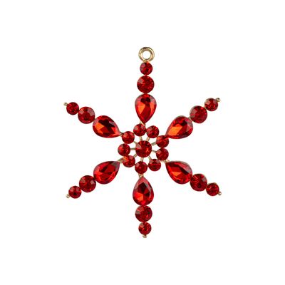 Metal open star ornament, gold cast metal setting with brilliant cut red jewels, 3.5 in  12