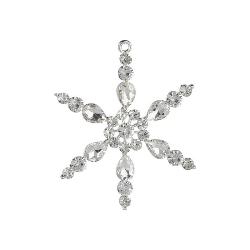 Metal open star ornament, silver cast metal setting with brilliant cut clear jewels, 3.5 in  12