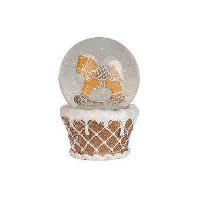Gingerbread snow globe table piece, rocking horse, 4 in  4