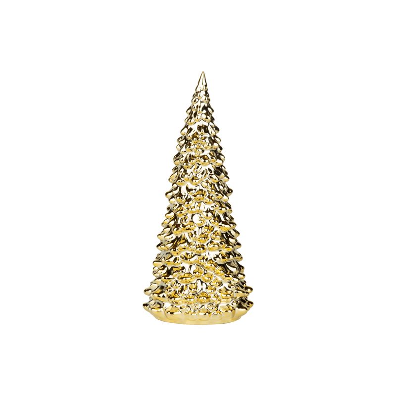 Ceramic gold fir tree table piece, shiny gold electroplate, 8 in  4