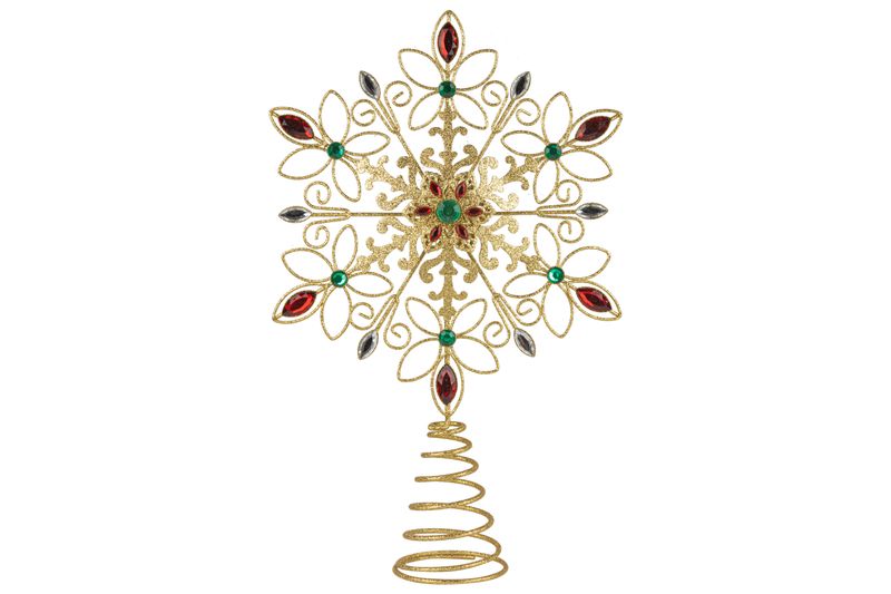 Wire starburst tree top, red and green gems, 14 in  6