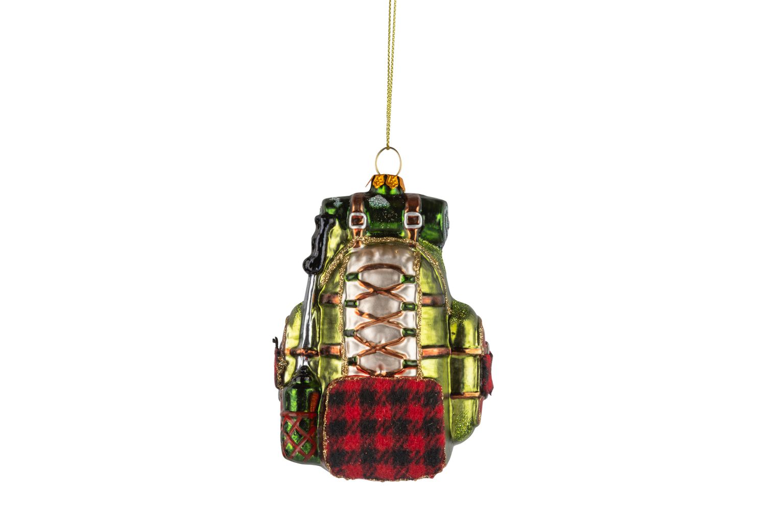 Glass backpack, ornament, red and green, 3.75 in  6