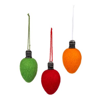 3 Asst&#39;d felt Christmas bulb ornament, red, green, orange, 3 in  24
