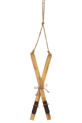 Wood ski ornament, natural wood, 13 in  6