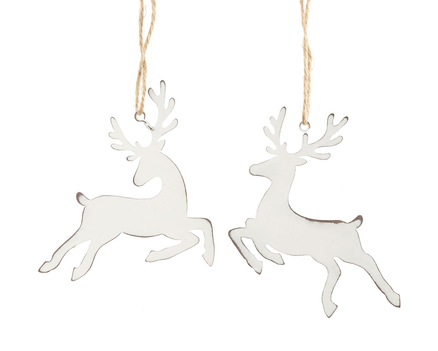 2 Asst&#39;d metal stag ornament, white prancing stag, 3.75+ 4 in  24
