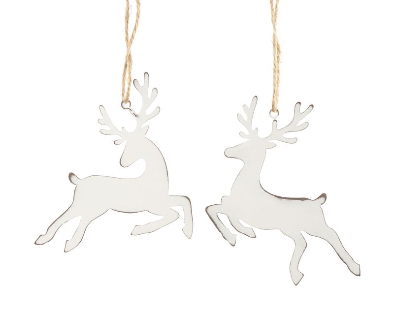 2 Asst&#39;d metal stag ornament, white prancing stag, 3.75+ 4 in  24