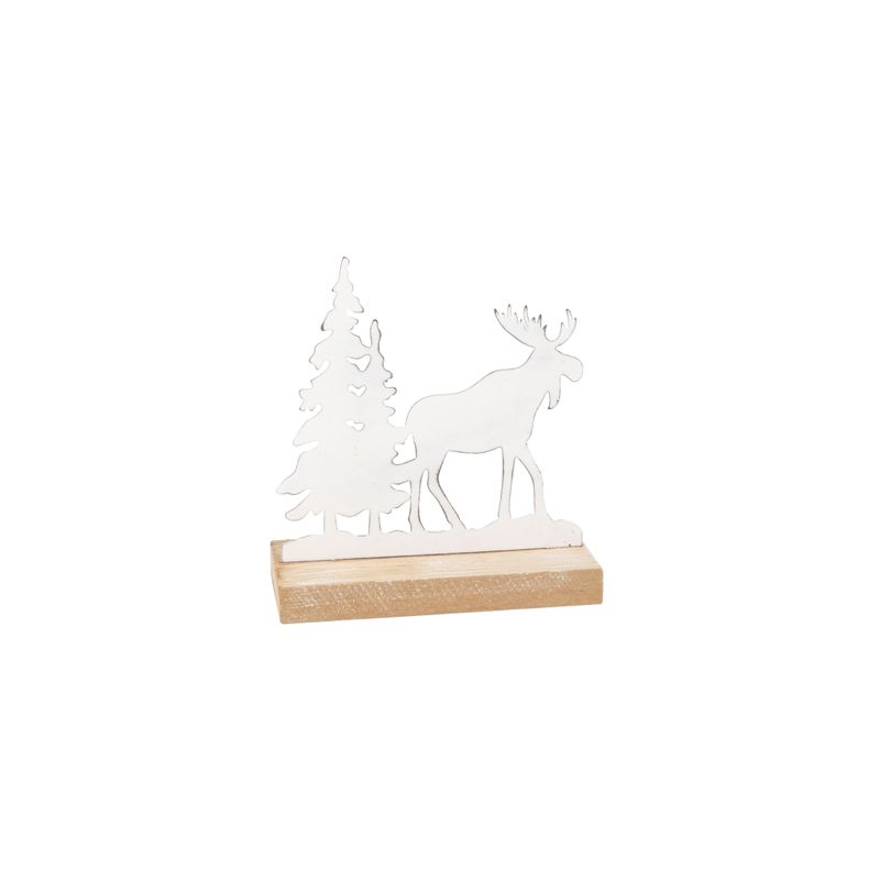 Wood and metal moose table piece, antique white, 5.5 in  6