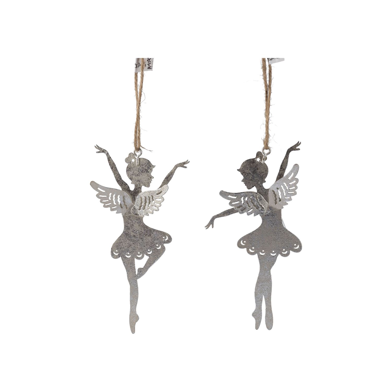 2 Asst&#39;d silver foiled metal angel ballerina ornament, 5.75 in  24