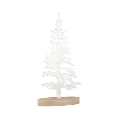 Silver foiled metal tree table piece, on wood base, 13.5 in  4