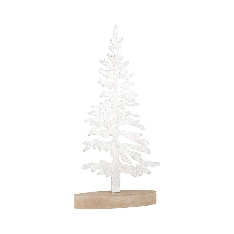 Silver foiled metal tree table piece, on wood base, 13.5 in  4