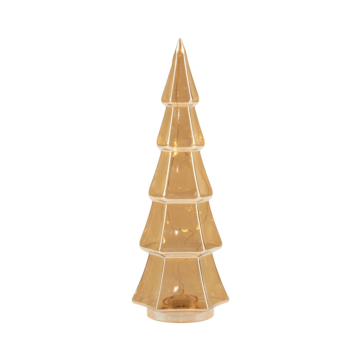 Glass tree table piece, translucent amber gold, LED light, 11 in  2