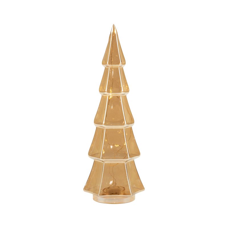 Glass tree table piece, translucent amber gold, LED light, 11 in  2