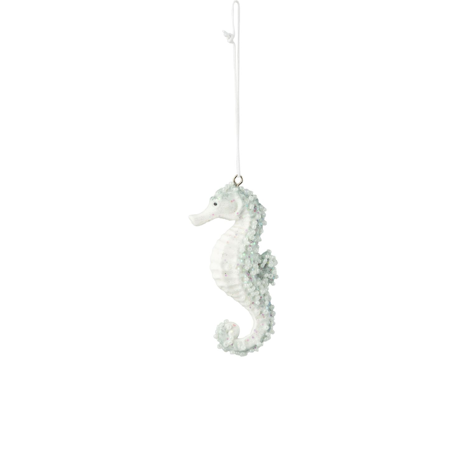 Resin seahorse ornament, white and blue with glitter, 3.5 in  12