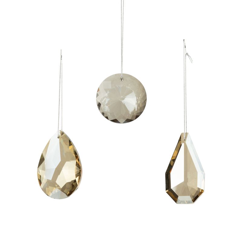 3 Asst&#39;d facetted glass drop ornaments, translucent amber color, 3 in  24
