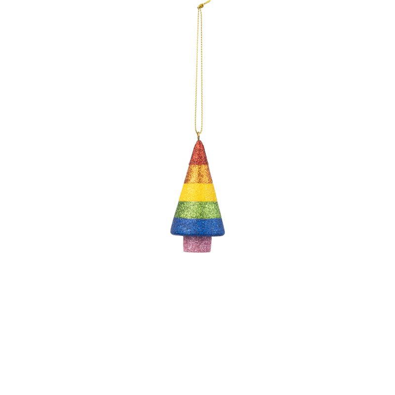 Wood cone tree ornament, rainbow glitter, 3 in  12