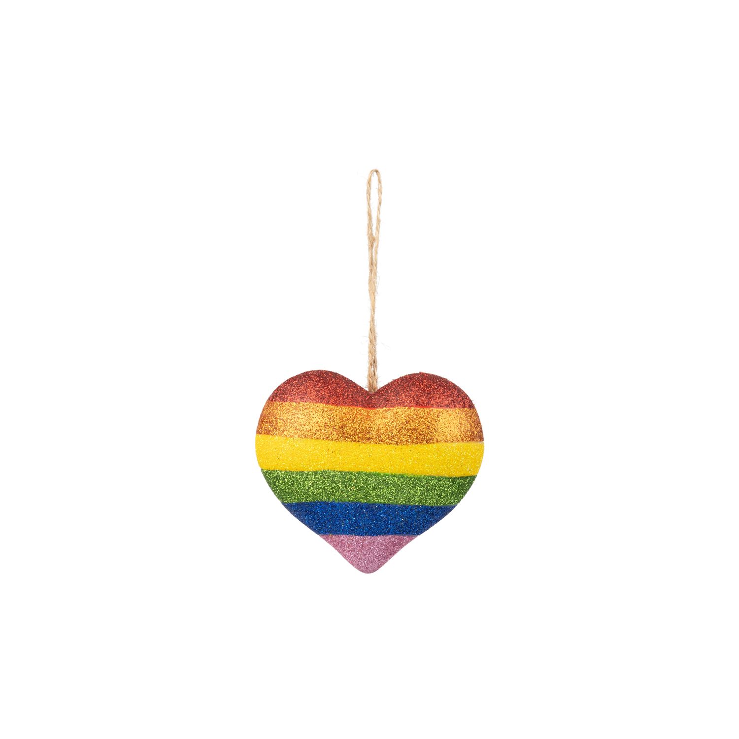 Wood heart ornament, rainbow glitter, 3.5 in  12