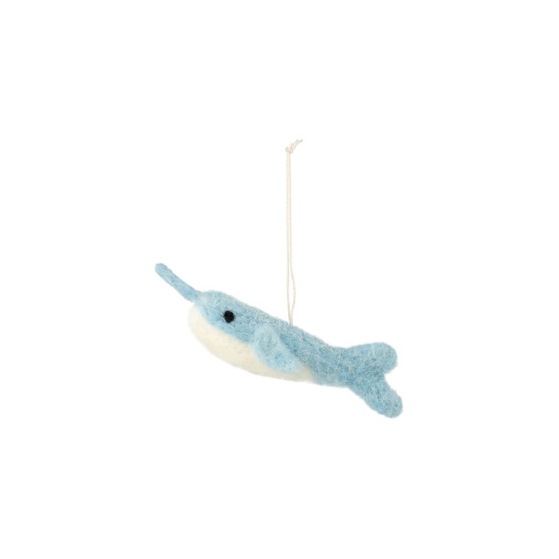 Felt blue narwhal ornament, 5.5 in  12