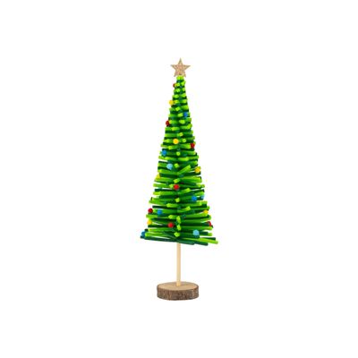 Felt tree table piece, green with gold star colorful felt lights on wood pedestal base, 17.75 in  4