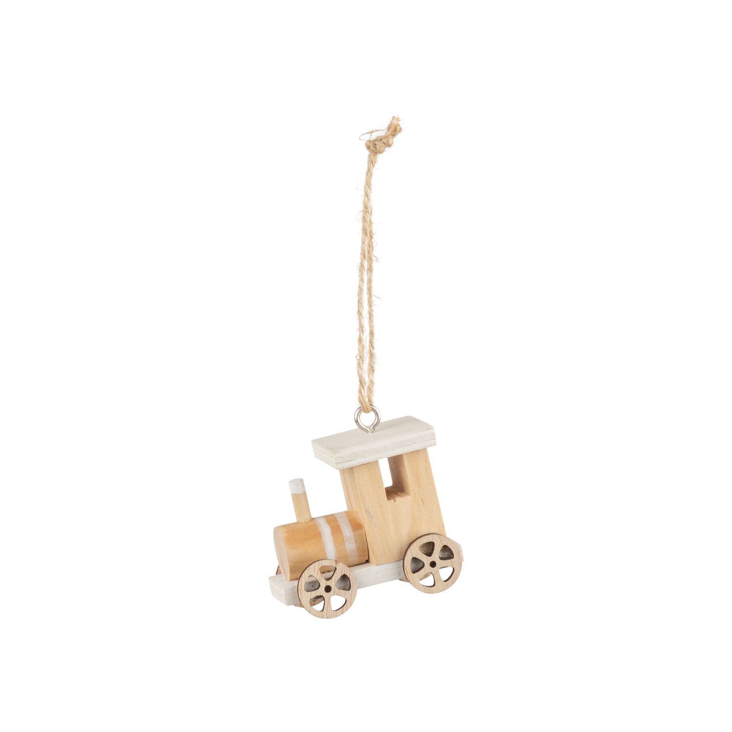 Wood caboose train ornament, natural with light wood roof, 2 in  24