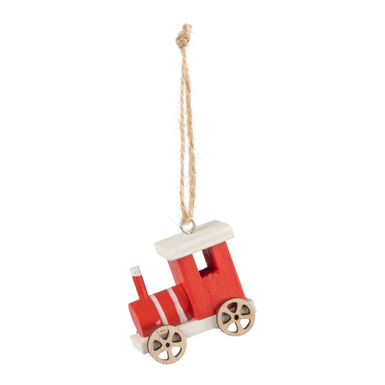 Wood caboose train ornament, red with white roof, 2 in  24