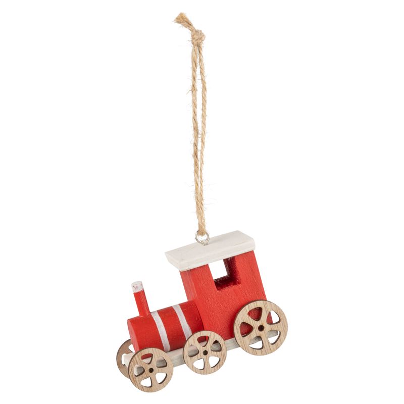 Wood caboose train ornament, red with white top, 3 in  12