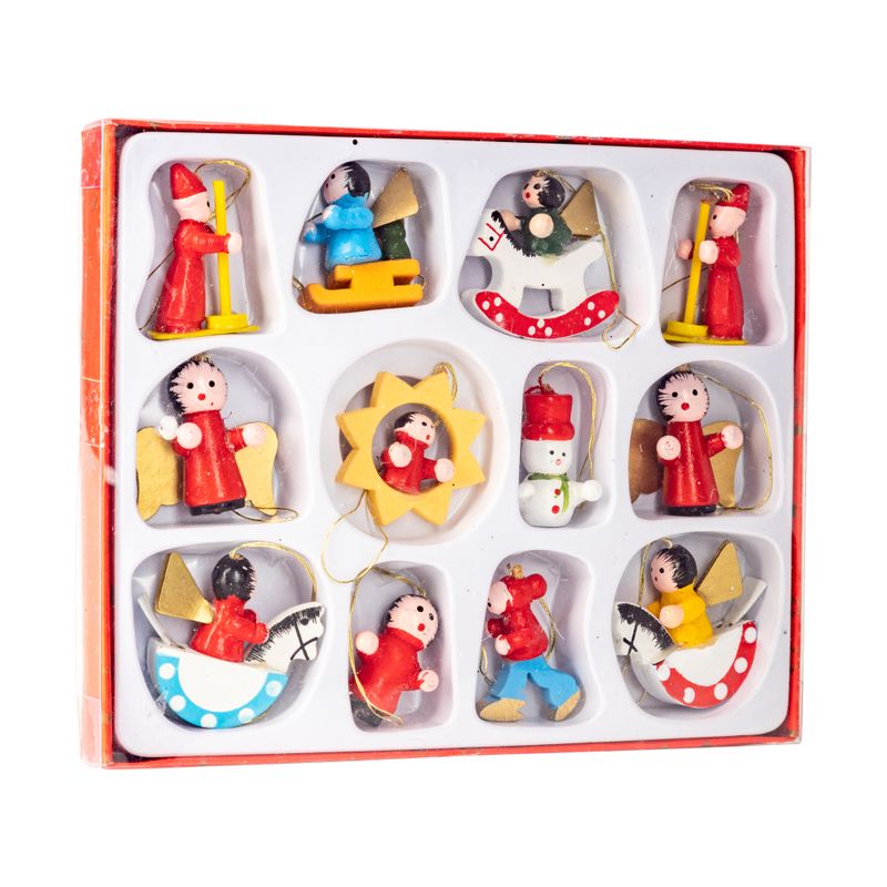 Set of 12 individual vintage mini ornaments, wood, gift set, each 1-2.5 in  6