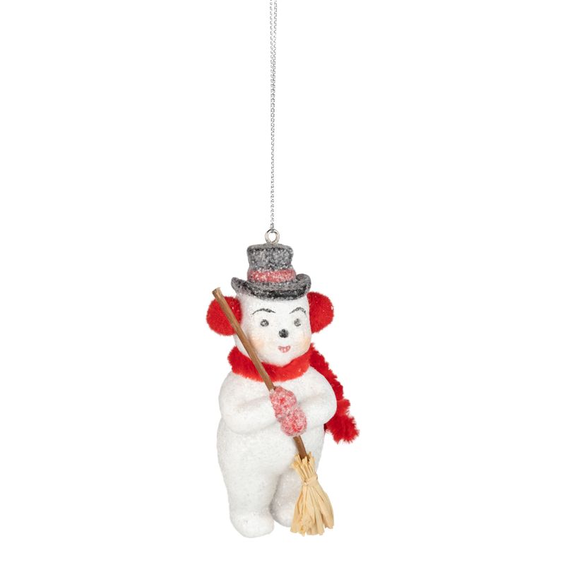Resin vintage snowman ornament, red scarf and earmuffs, 4 in  6