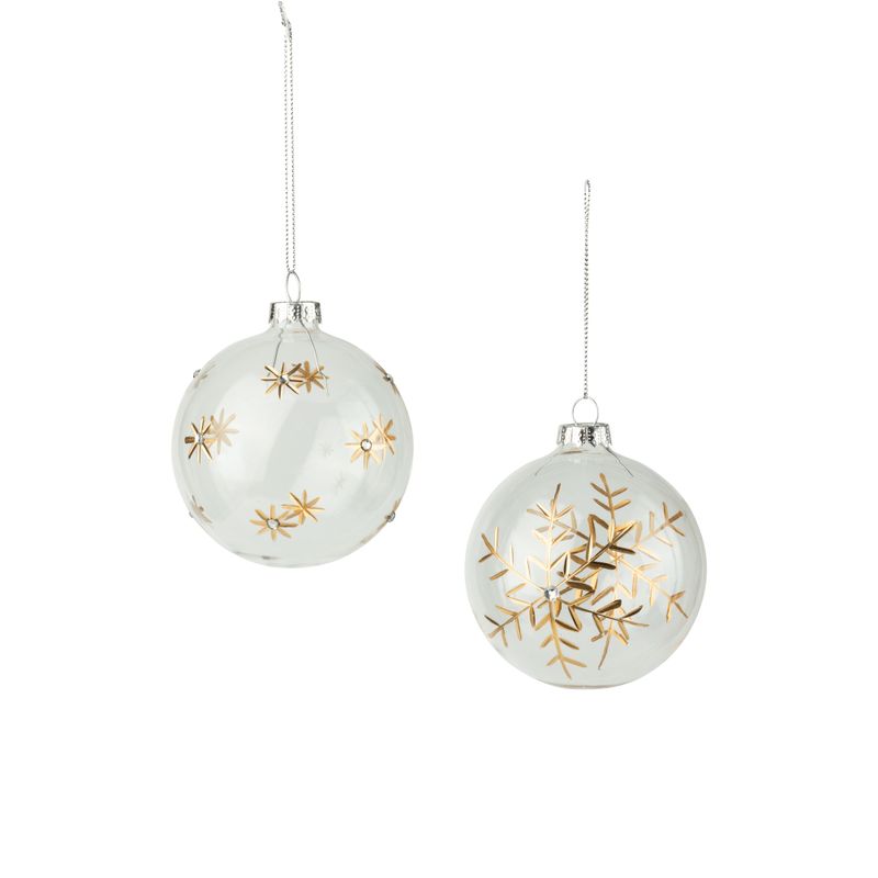 2 Asst&#39;d glass clear ornament, clear ball with etched gold star and branch, 80mm/3 in  12