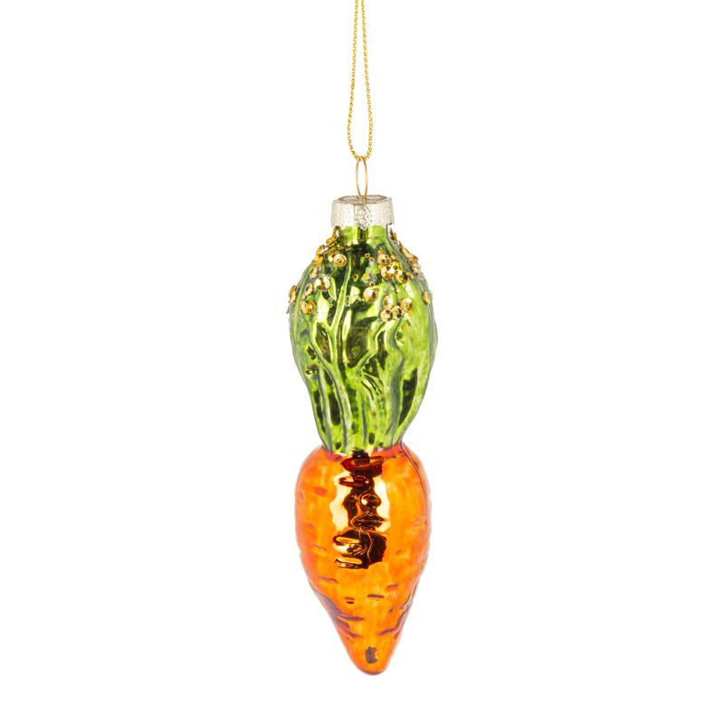 Glass carrot ornament, green and orange, 4 in  12