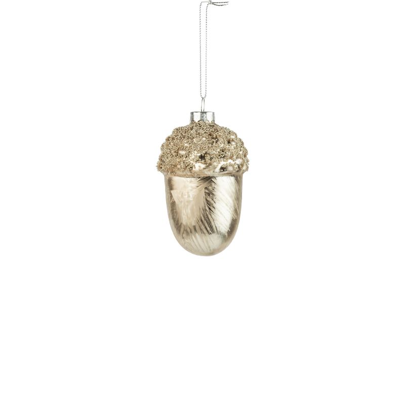 Glass pewter acorn ornament, gold glitter top, 4.75 in  12