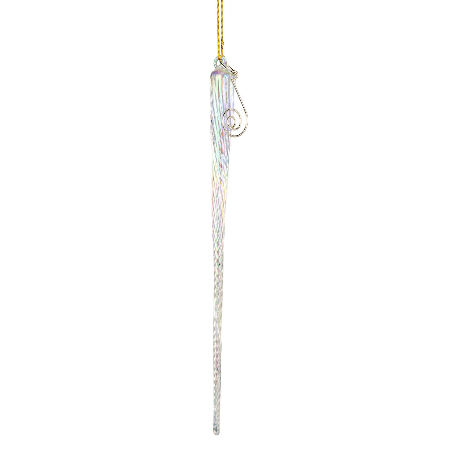 Glass icicle ornament, iridescent swirl, 9.5 in  12