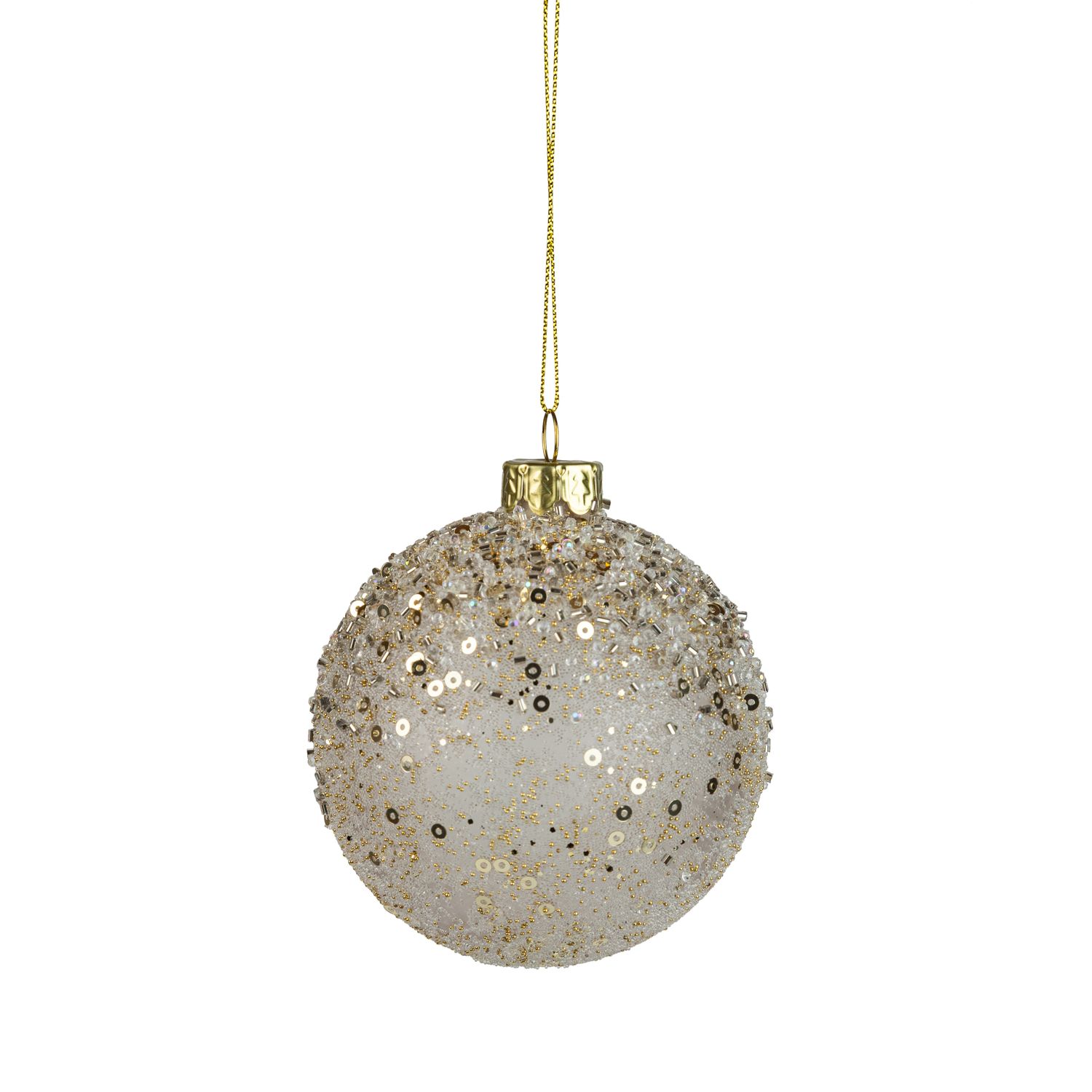 Glass ball ornament frosted clear with pale gold glitter, 80mm/3 in  12