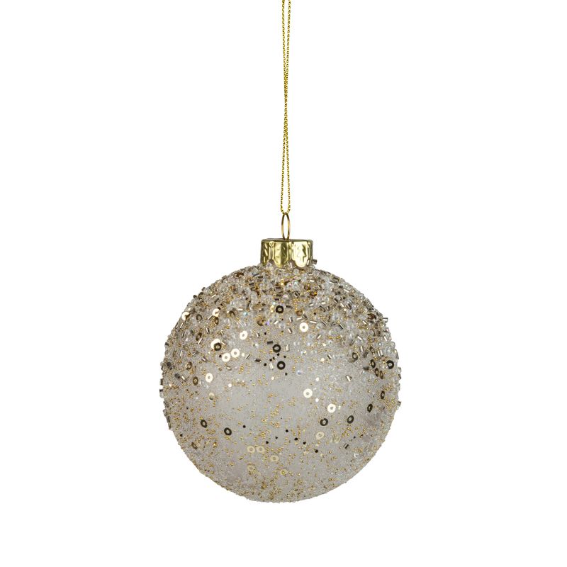 Glass ball ornament frosted clear with pale gold glitter, 80mm/3 in  12